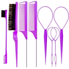 Hair Brush Set Topsy Tail Tools Teasing Brush Edge Control Comb Purple