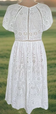Zimmermann off  White Roza Eyelet Broderie Short Sleeve Midi Dress size 0