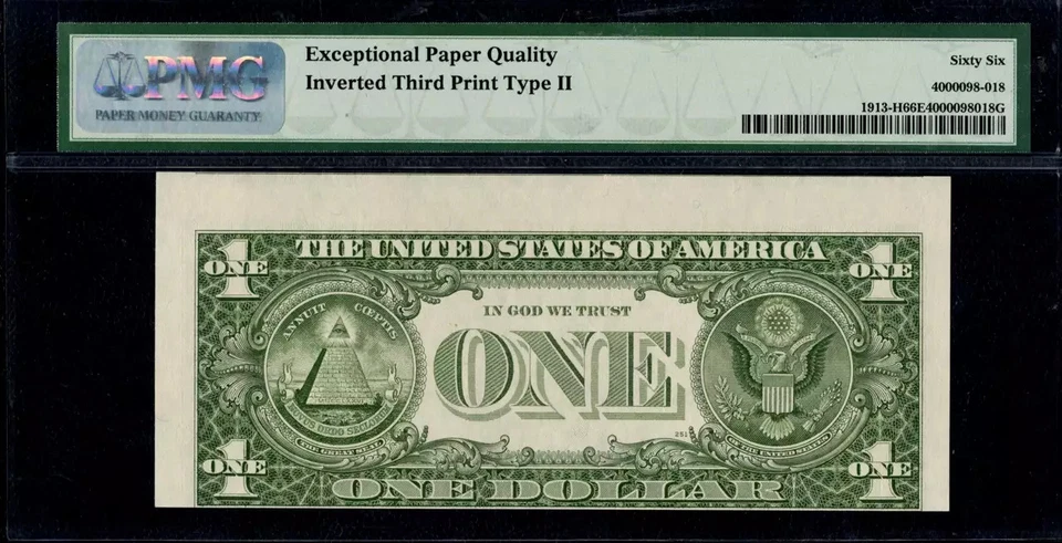 $1 1985 FRN INVERTED OVERPRINT ERROR - TYPE II Upside Down PMG Gem Unc 66EPQ - Image 2 of 2