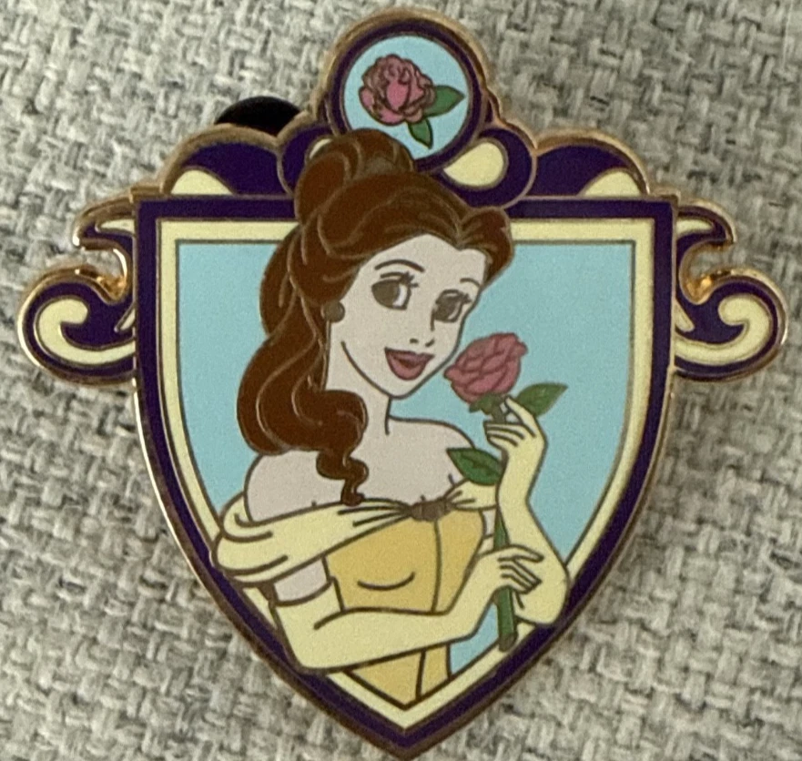 Belle Beauty and the Beast Rose Shield Crest Mystery Disney Trading Pin