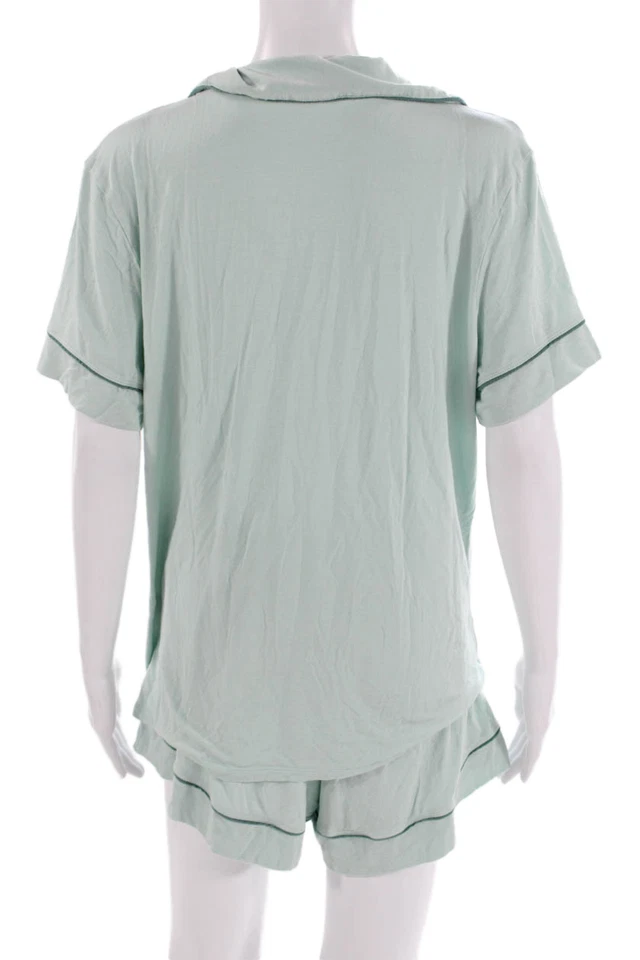 Conjunto de pijama con botones de manga corta verde talla mediana Eberjey para mujer Foto 3 de 4