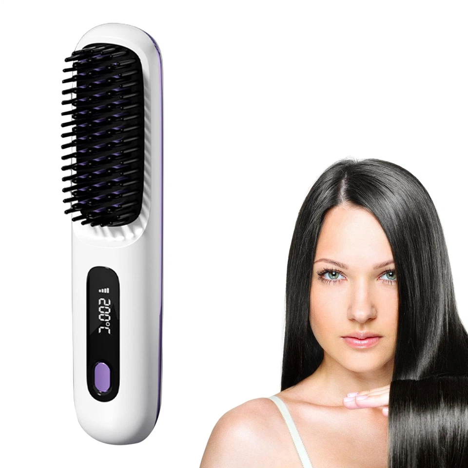 Cepillo alisador de barba eléctrico LCD de calentamiento rápido peine rizador rizador espectáculo Foto 3 de 4