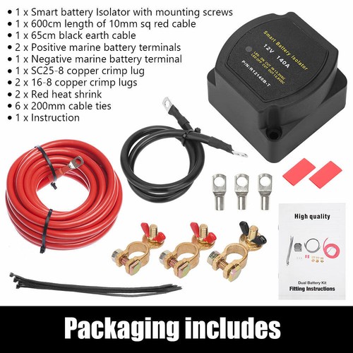 140A 12V Dual Battery System Isolator Voltage Sensitive Relay VSR + Cables Kits - Bild 5 von 12