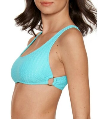No Boudaries Junior's  Retro Summer Sky Ring Side Texured Swim Top Medium NWT
