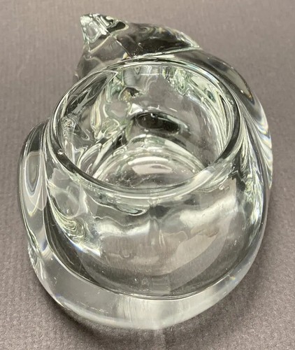 Vintage Indiana Glass Sleeping Cat Clear Votive Candle Holder Paperweight - Picture 6 of 10