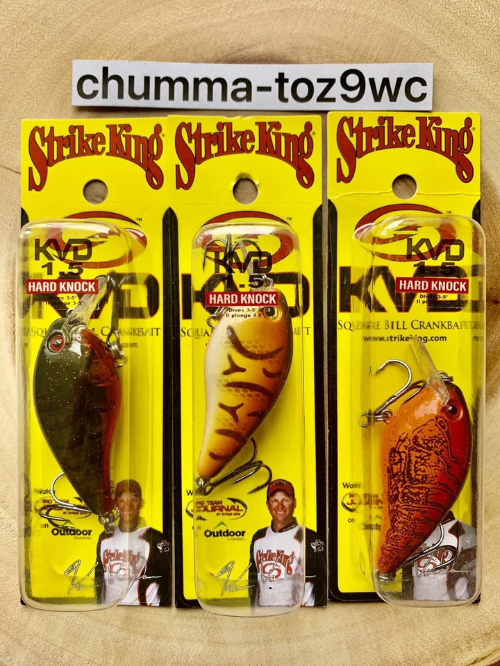 KVD1.5 (Lote de 3) Crankbaits de pico cuadrado “Hard Knock”, Strike King, bajo, ¡NUEVO CON ETIQUETAS! Foto 3 de 4