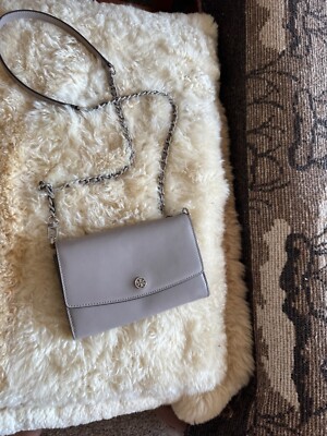 Tory Burch Robinson Braided Chain Wallet Taupe x