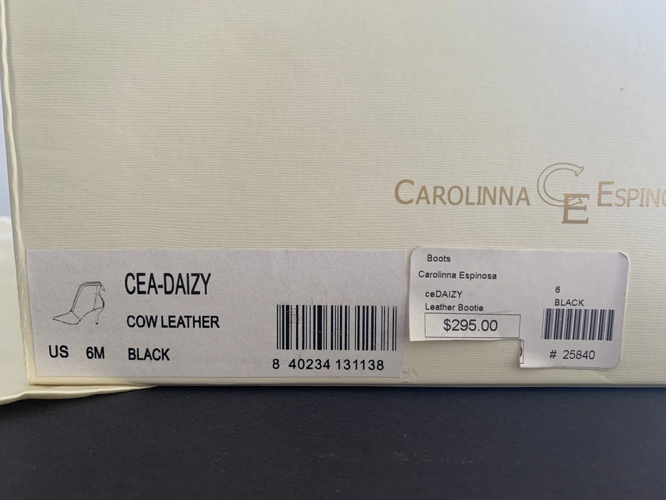 Carolinna Espinosa CEA-DAIZY Cuero de Vaca Negro Talla 6M Usado Una Vez En Caja Original Foto 4 de 4