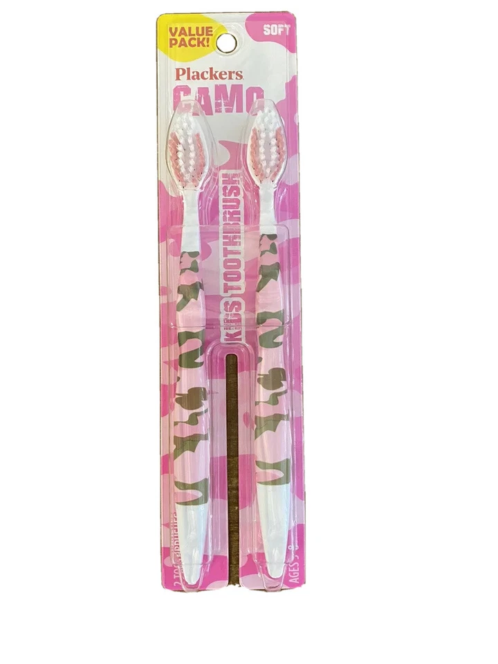 Plackers Camouflage 2-Pack Soft Toothbrushes For Kids Value Pack (PINK CAMO) — 第 2/4 张图片