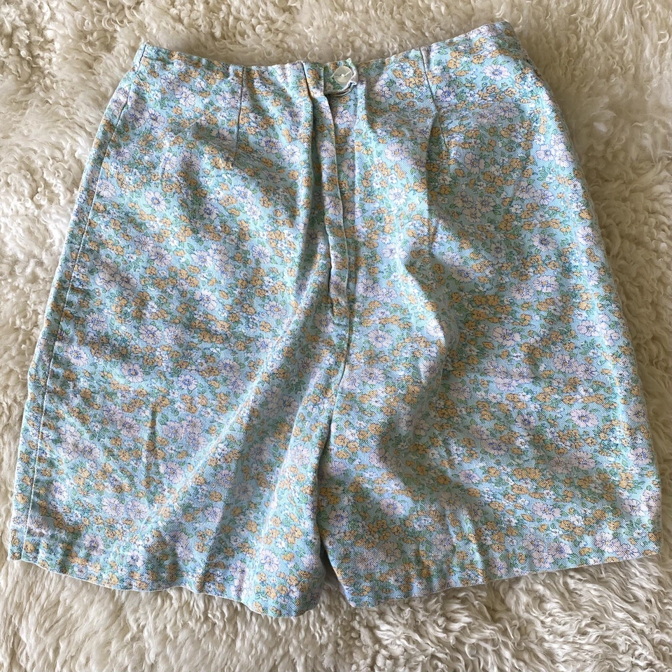 DE COLECCIÓN AÑOS 40 50 MUJER TIRO ALTO FLORAL MARGARITA PANTALONES CORTOS COTTAGE CORE 23" CINTURA Foto 4 de 4