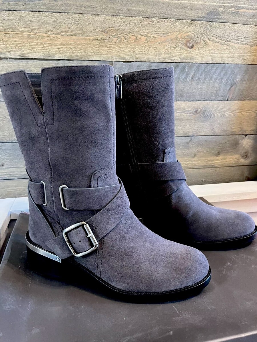 【COLOR iN ID】Wetin Strap Suede Long Boots New Vince Camuto Wethima Moto Boots 6.5 Dark Slate Verona