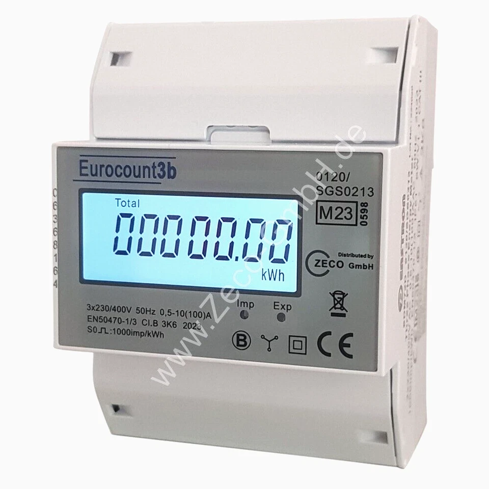 Drehstromzähler mit MID Zertifikat für DIN Hutschiene LCD 3-phasen 100A - Bild 3 von 4