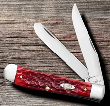 CASE XX 31950 TRAPPER POCKET KNIFE PEACH SEED JIGGED DARK RED BONE CARBON STEEL