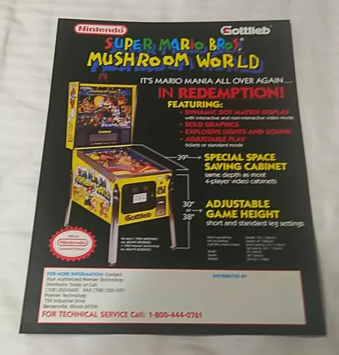Gottlieb's SUPER MARIO BROTHERS MUSHROOM WORLD  Pinball Machine Flyer 1992