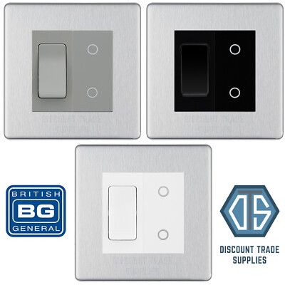 BG Gebürsteter Stahl Schraubenlos 2G Custom Schalter 1x 2 Wege 1x Sekundär Touch Dimmer