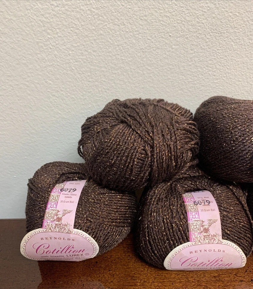 Lot of 6 Brown Copper Metallic Reynolds Cotillion Frisette Wool Lurex Yarn - Image 2 of 4