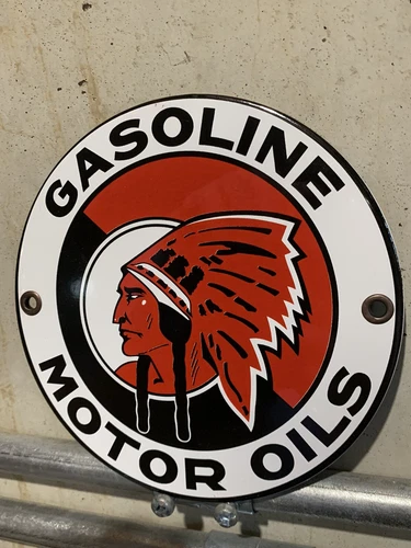 Red Indian Motor Oil Gasoline Vintage Style 6” Small Porcelain Gas Sign