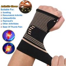 Copper Wrist Brace Support Compression Sleeve Arthritis Gym Carpal Tunnel Injury