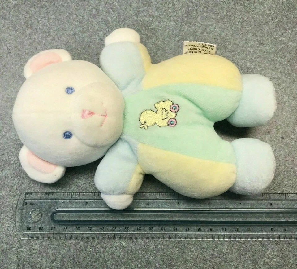 Vintage Soft Dreams Urso Branco 8” Pelúcia Bebê Chocalho Bloco de Cor Pastel - Imagem 4 de 4