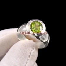 Natural Peridot Gemstone with 925 Sterling Silver Ring for Women's 4623