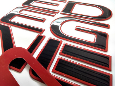 3D BLACK RED OUTLINE DOMED RAISED TAILGATE LETTER FOR RIDGE LN 2024 2025 US MADE