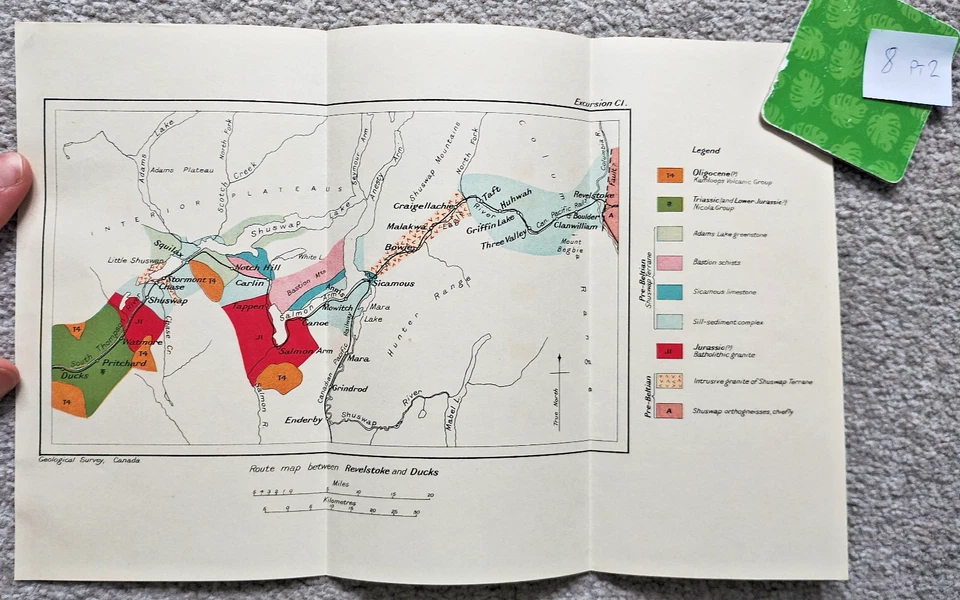 1913 Antique Geological Map of the Route between Revelstoke and Ducks - Canada - Image 1 of 1