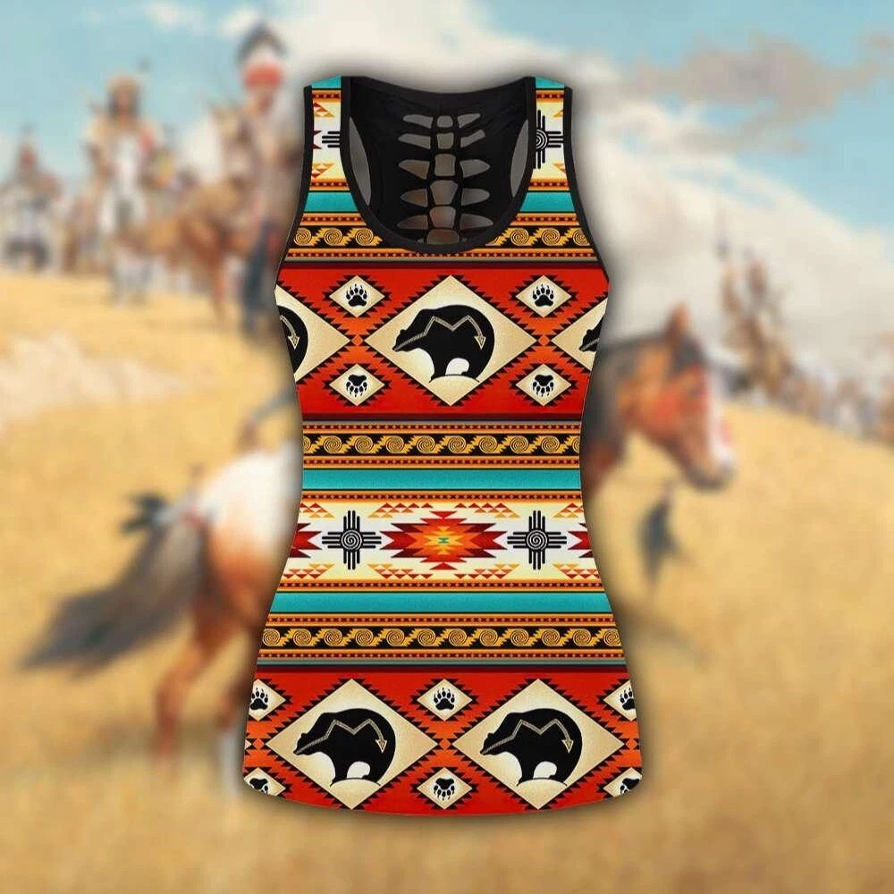 Bear Brocade Native American Hollow Tank top and Legging Sets