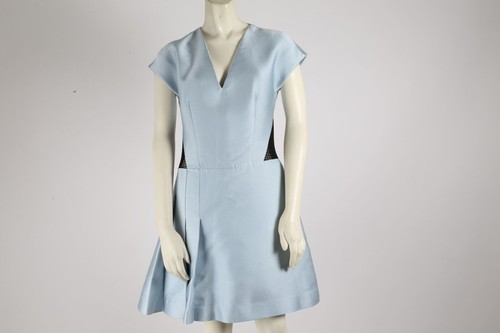 Mini abito VIKTOR & ROLF blu seta manica corta scollo a V linea A taglia 42 - Foto 6 di 12