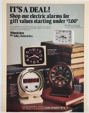 1977 Westclox Talley Ind.Electric Alarms Looks Ahead In Time Vtg Poster Print Ad
