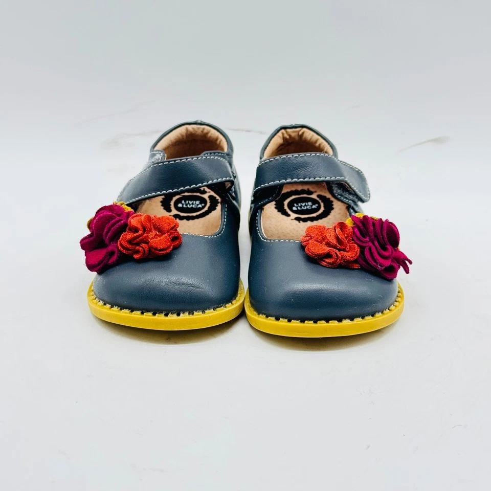 Livie & Luca Zapatos Niñas 4C Gris Cuero Mary Jane Flor Ballet Pisos Informales Foto 2 de 4