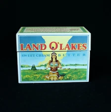Vtg LAND O LAKES Sweet Cream Butter Tin Metal Recipe Box Indian Dividers Recipes