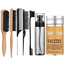Boar Bristle Hair Brush, Slick Back Hair Brush, Hair Wax Stick and Spray Bott...