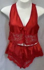 Vtg S.G. Escante Red Liquid Satin Womens 2 piece Lingerie Set Top & Bloomers 1X