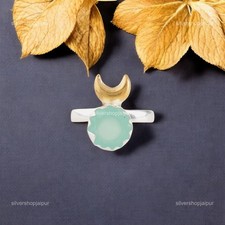 Natural Aqua Chalcedony Hypoallergenic Anniversary Statement Ring 925 Silver