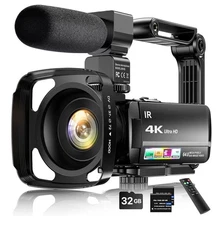 New 4K Vlogging Camera 64MP with Night Vision, Mic, Remote, Stabilizer, 32G Card