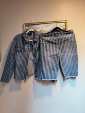 DG2 Diane Gilman Striped Frayed Hem Jacket And Shorts Set Size L