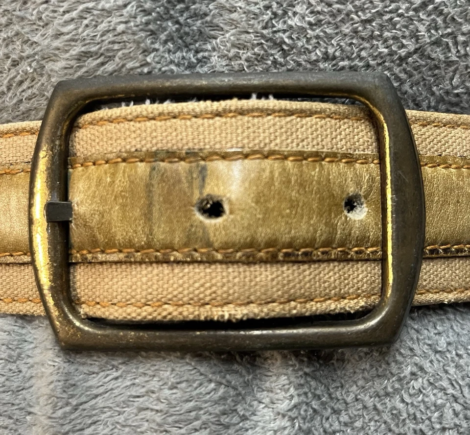 Cinturón tejido de piel de novillo vintage con cordones a mano de lona tono bronce hebilla talla 26 XXS Foto 4 de 4