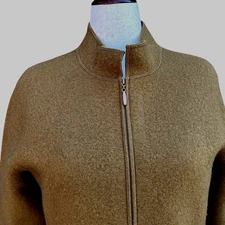 Eileen Fisher Wool Jacket Wms M Full Zip Stand Collar Olive Green Coat Military