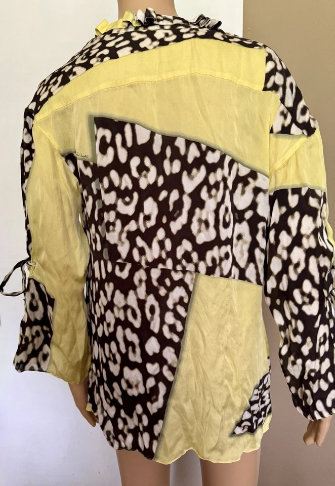 Cavalli Roberto винтажный шелк напечатано рубашка блузка собранными в Рюш рукав деталь 42 Италия - Изображение 4 из 4