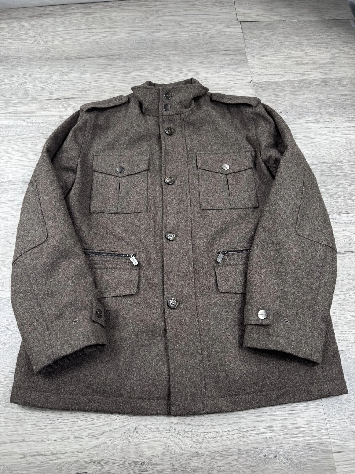 Giacca Michael Kors uomo L marrone abbottonata misto lana utilità campo militare