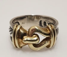 David Yurman Sterling Silver 14k Yellow Gold Buckle Ring Size 5.5