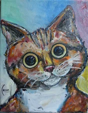Peepster the CAT pet Big Eyes painting 8x10 canvas original signed art Crowell 