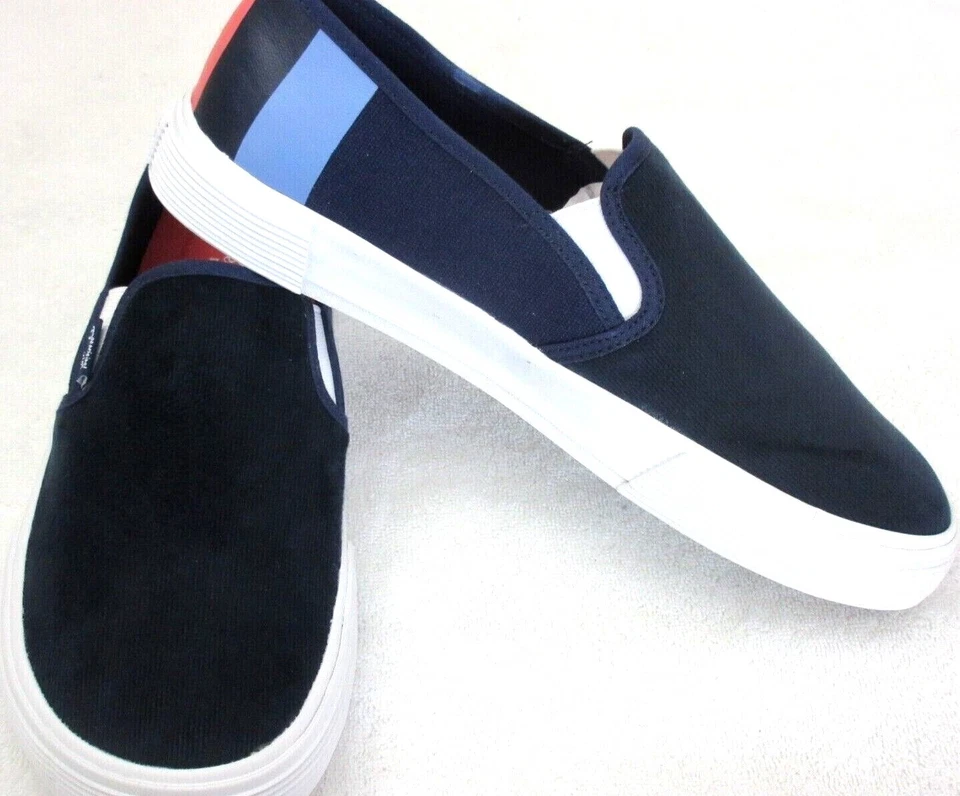 Zapatos de lona originales Penguin para hombre Sam a rayas azul marino blanco nuevos en caja Foto 4 de 4