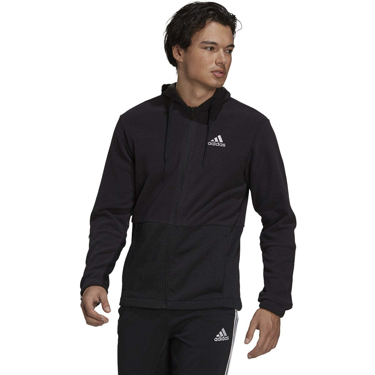 [GV5297] Мужская толстовка с капюшоном на молнии во всю длину Adidas Essentials из флиса с гигантским логотипом