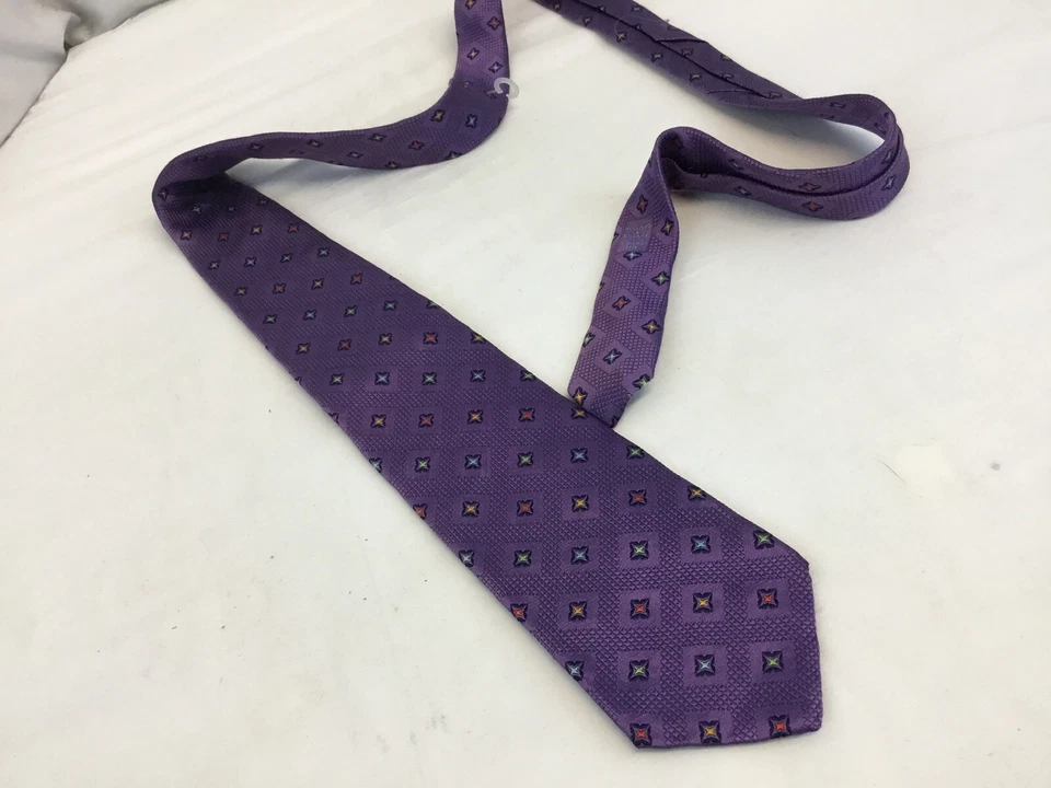 Holland & Sherry 领带 3.5 英寸紫色格子 100% 真丝美国完好 YGI — 第 2/4 张图片