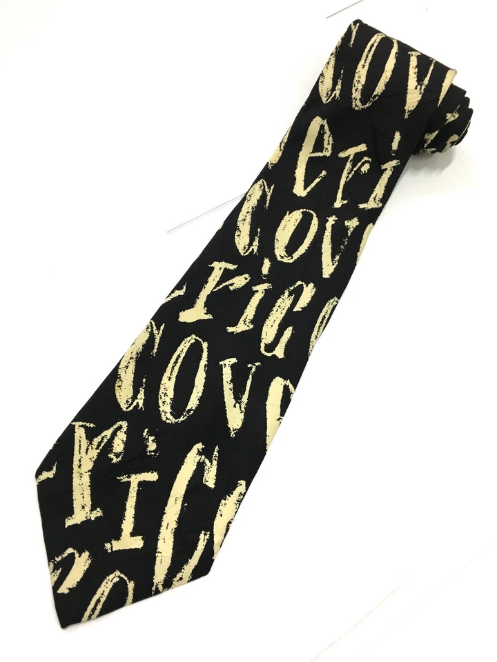 Corbata negra 100 % seda diseño marca palabra arte auténtica EC ENRICO COVERI Foto 4 de 4
