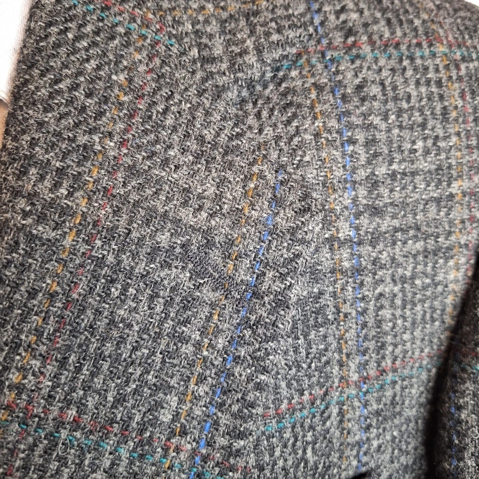 Chaqueta Blazer Haggar Imperial Para Hombre 44L Gris Multicolor Cuadros Tweed Lana Foto 3 de 4