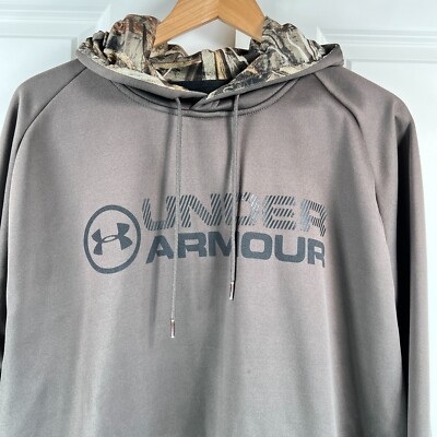 Under Armour Camo Storm Hoodie Mens L Hunting Cold Gear Loose Brown  Realtree Max
