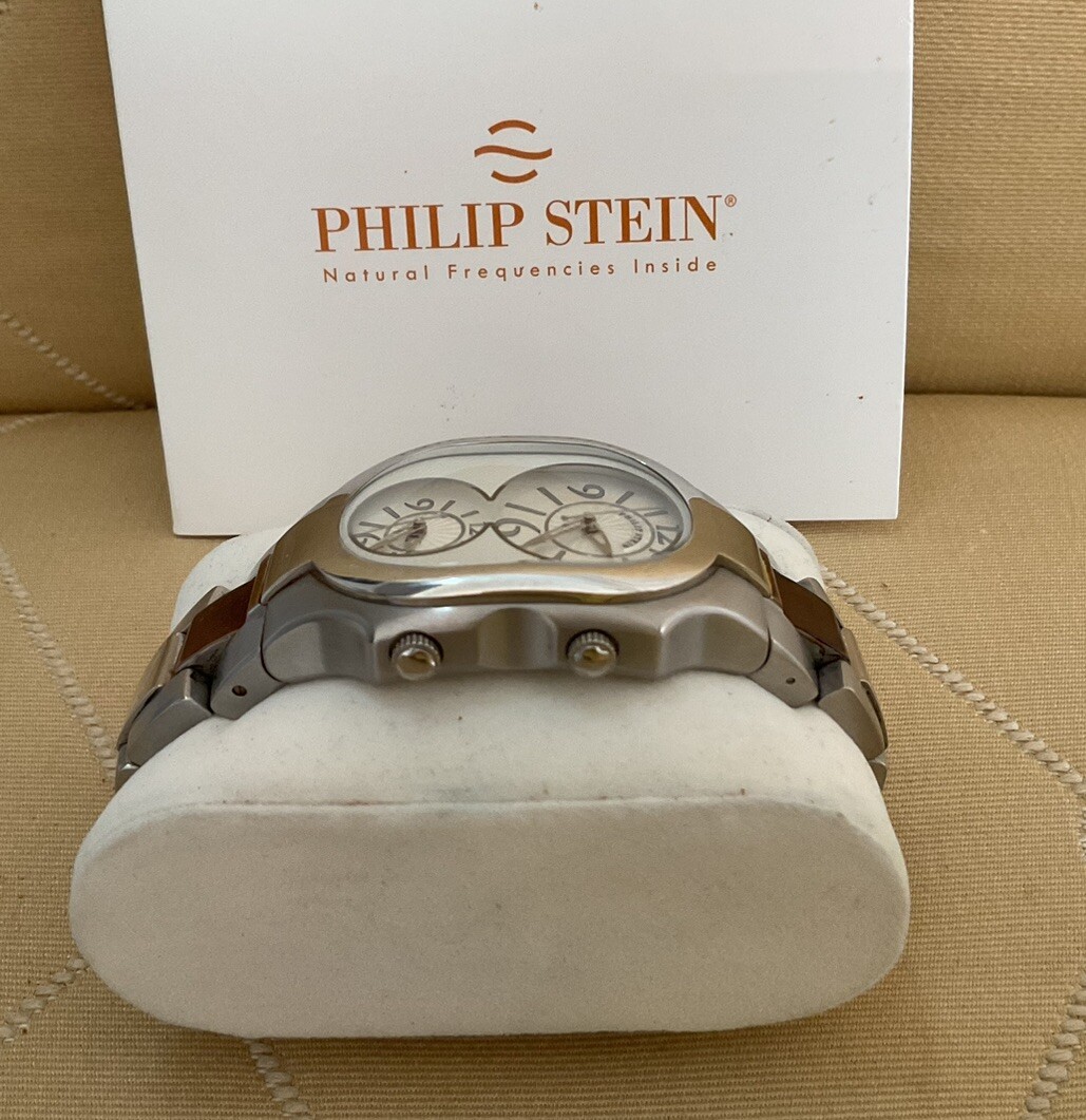 Men's PHILIP STEIN Signature Dual Time Zone Watch; 2-Tone