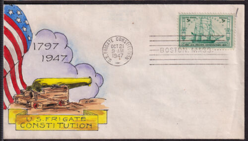 1947 U.S.S. Constitution 150th Sc 951 NIM E. J. Henriques hand-painted cachet - Picture 1 of 1